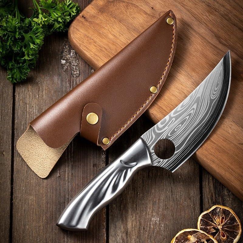Meat Cleaver, 6 Inch Meat Cleaver Boning Knife Cleaver All-steel Patterned Blade Meat Chopping Kitchen Knives Chef Knife Cooking With Cover