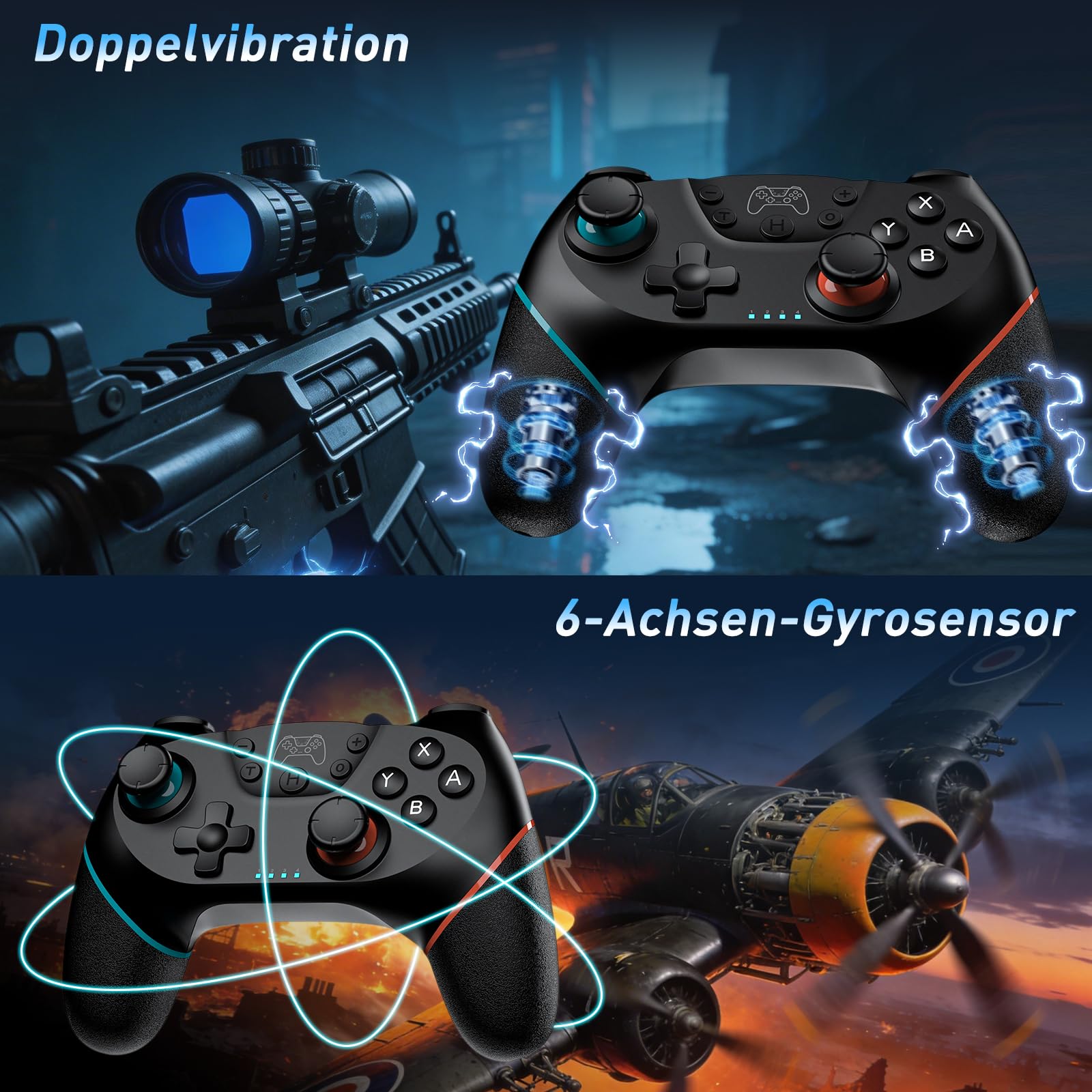 Reddening Switch 2 Controller für Switch/Switch 2/Switch Lite/Switch OLED,Switch Controller mit Doppel Vibration,Switch 2 Pro Controller mit 6 Achsen Gyro,Hall Joystick,Aufwachen,Turbo