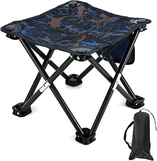 QWORK® Taburete de Camping, 28x28x24cm Taburete Plegable Portatil con Bolsa de Transporte, Silla Plegable Ligera, para Acampar al Aire Libre, Pescar, Picnics y Barbacoas
