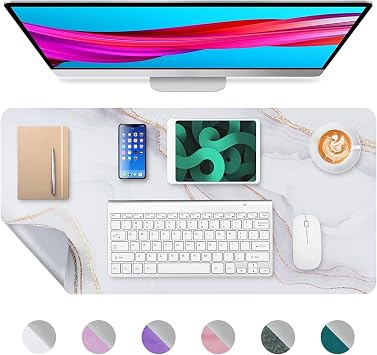 Desk Mat, Desk Pad Dual Leather Sided Desktop Mat for Office and Home,Desk Organization and Accessories - Ideal for Large Mouse Pad and Desk Mats on Top of Desks White Marble 31.5"x 15.7"