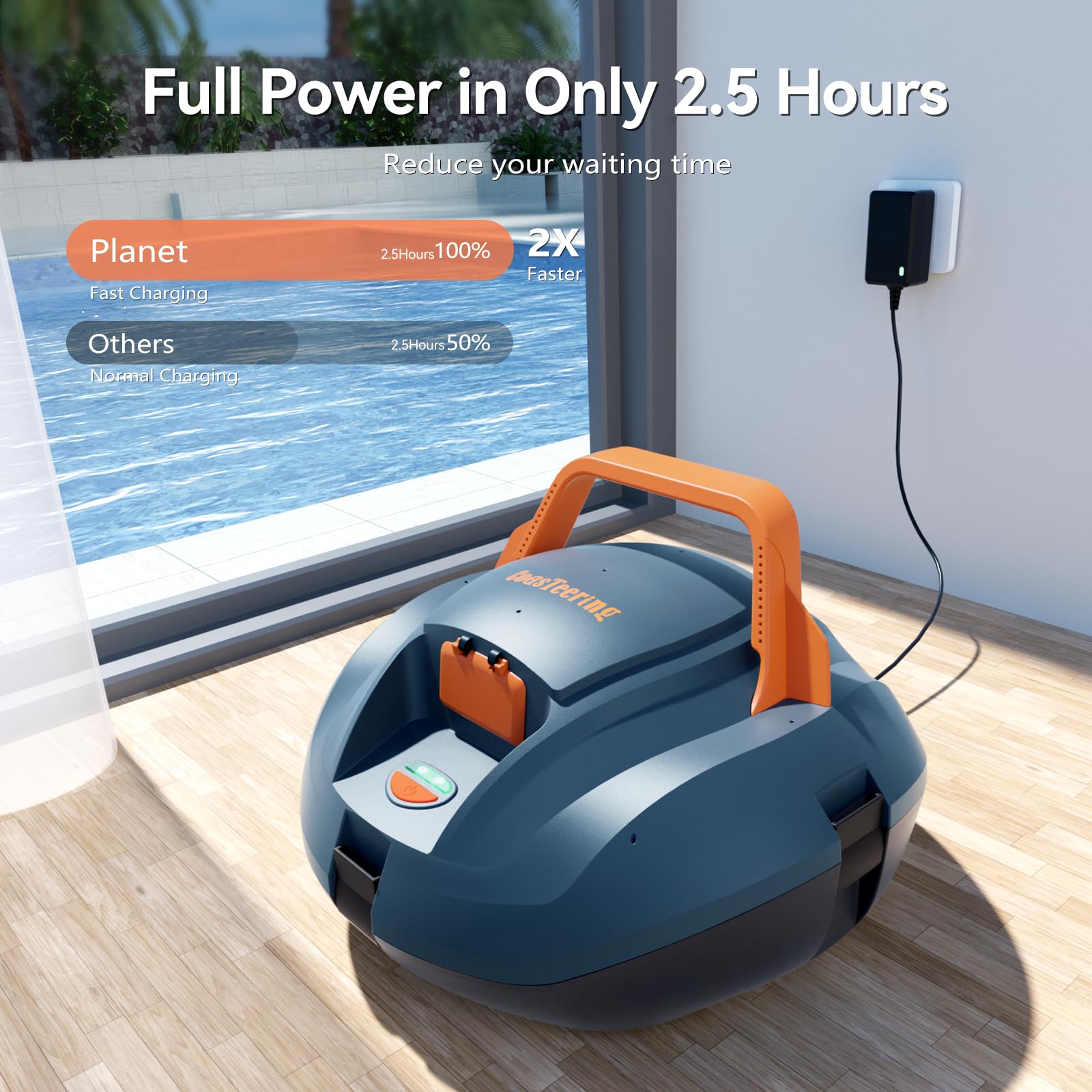 Aspirapolvere robotico senza fili per piscina fuori terra con gancio, autonomia di 120 minuti, pulitore automatico per piscina a doppio motore con filtro fine, parcheggio, ideale per