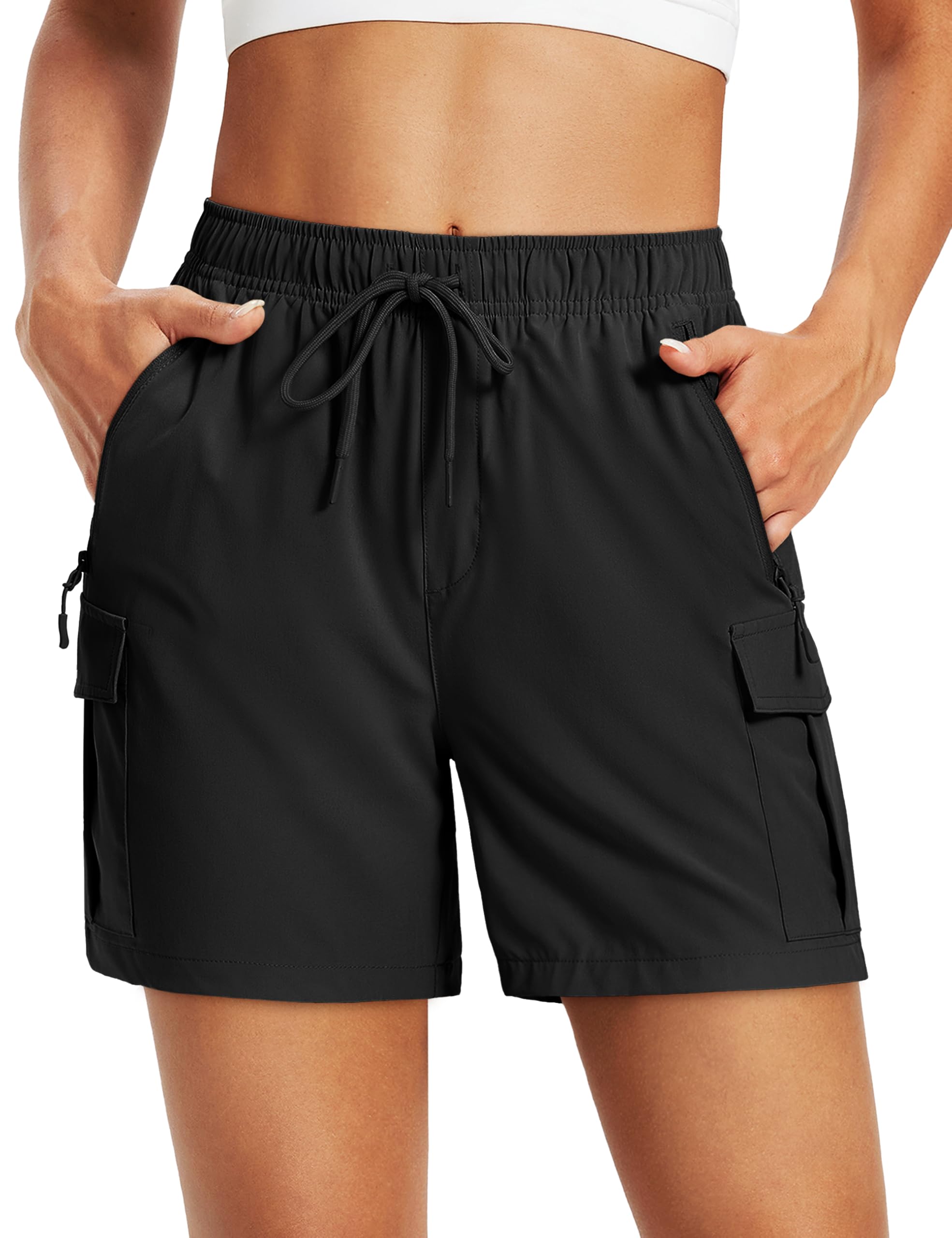 Women's 5'' Hiking Cargo Shorts UPF 50 Quick Dry Lightweight Athletic Golf Outdoor Summer with Zipper Pockets-image-36