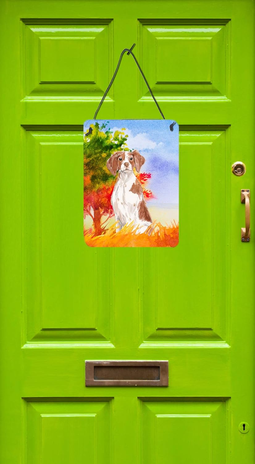 Caroline's Treasures CK1954DS1216 Fall Brittany Spaniel Wall or Door Hanging Prints Aluminum Metal Sign Kitchen Wall Bar Bathroom Plaque Home Decor Front Door Plaque, 12x16, Multicolor