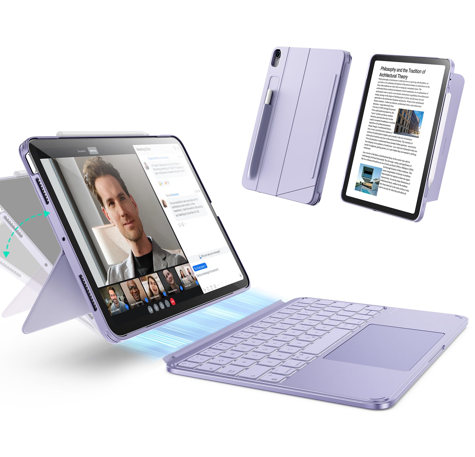 ESR for iPad Air 11" (M3/M2) & 10.9" (5th/4th Gen) Case with Keyboard, Magnetic Detachable Keyboard, Portrait/Landscape Modes, Large Click-Anywhere Trackpad, Backlit Keys, Shift Series, Purple