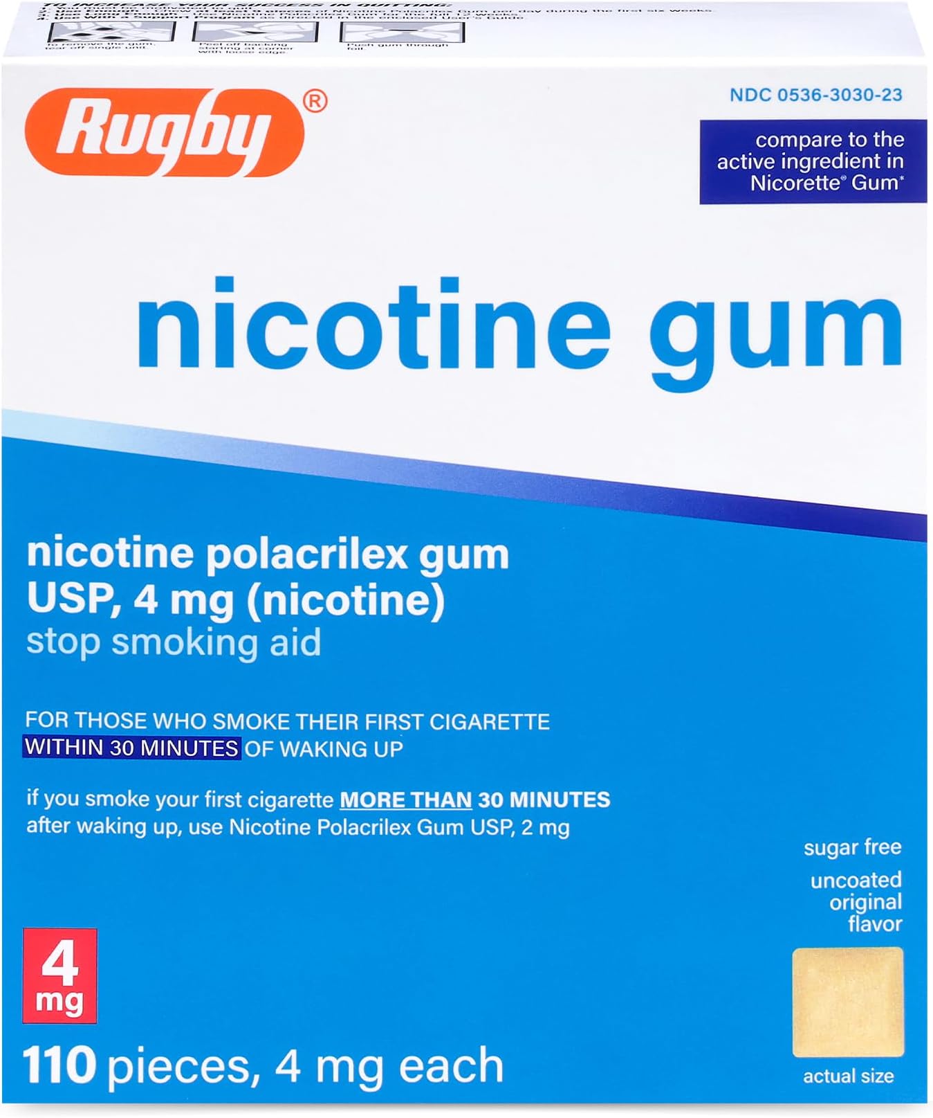 Rugby Polacrilex 4mg Nicotine Gum - Original Flavor, Quit Smoking and Vaping Aid, Sugar-Free, 110 Count (1-Pack)