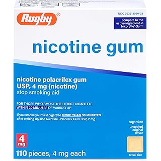 Rugby Polacrilex 4mg Nicotine Gum - Original Flavor, Quit Smoking and Vaping Aid, Sugar-Free, 110 Count (1-Pack)