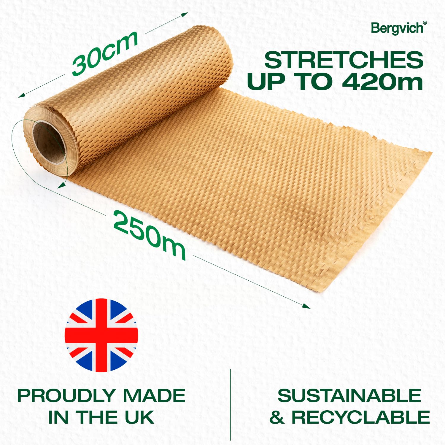 Rotolo di carta da imballaggio a nido d'ape marrone, 250 m x 30 cm, elementi essenziali per traslochi, alternativa ecologica a bolle d'aria, carta da imballaggio per traslochi, spedizione e materiali
