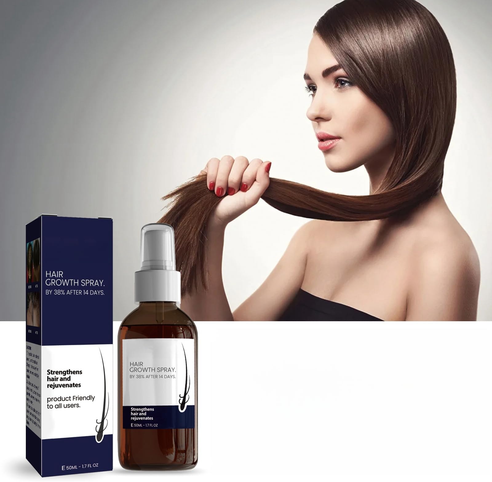 Hair Growth Spray 50ml Hair Growth Boost, Repairs and Strengthens Damaged Hair, Nourishes Scalp and Hair, Adds Moisture and Hydration, Thickens Hair Density, Lightweight & Easy Application