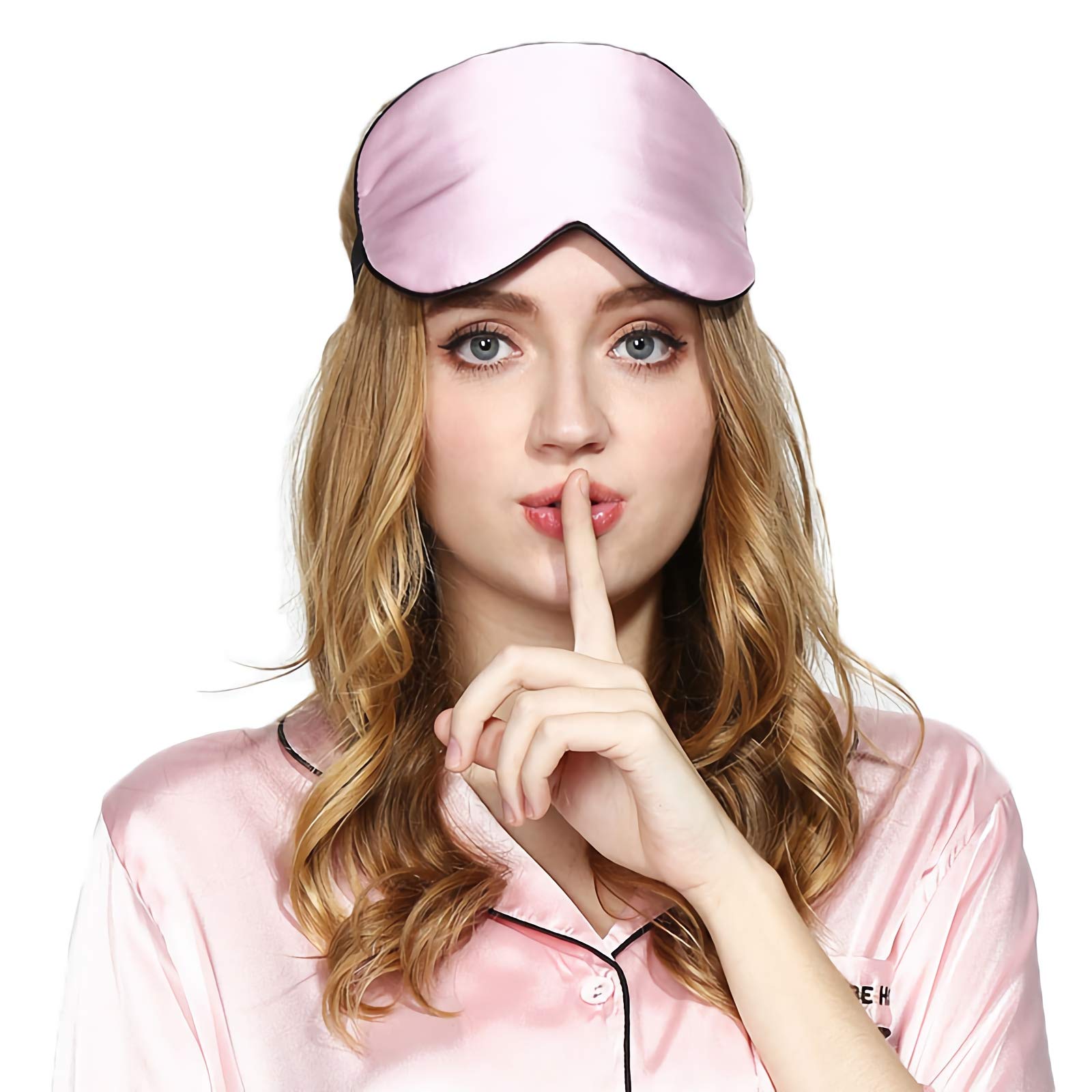 Silk Sleep Mask & Blindfold, Soft Eye Mask with Adjustable Head Strap, Deep Rest Eye Masks for Sleeping Night Eyeshade, Eye Cover for Travel, Shift Work & Meditation(Pink)