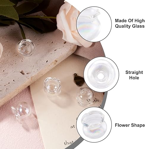 Vista 23 de FASHEWELRY 10 cuentas de cristal hechas a mano, cuentas florales de cristal, cuentas espaciadoras de flores de trompeta transparentes, cuentas