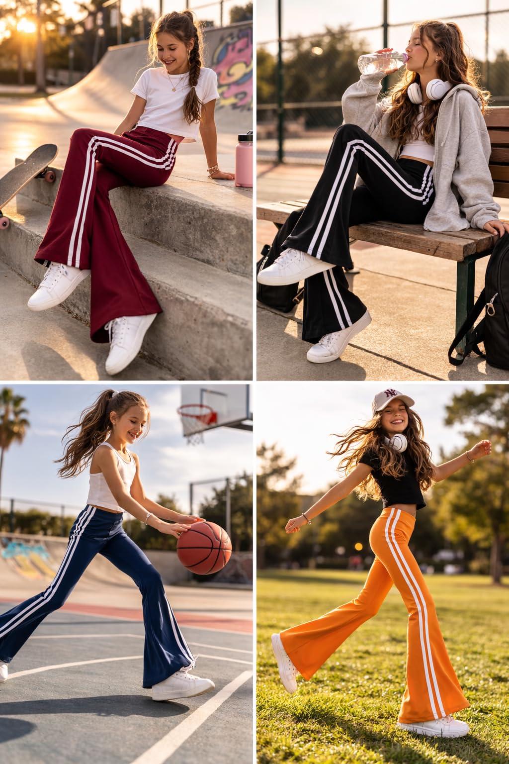 T2F Leggings svasati da ragazza, confezione da 5, pantaloni bootcut in cotone elasticizzato con strisce laterali, comodi abbigliamento sportivo per bambini, combinazione multicolore (2-14 anni)