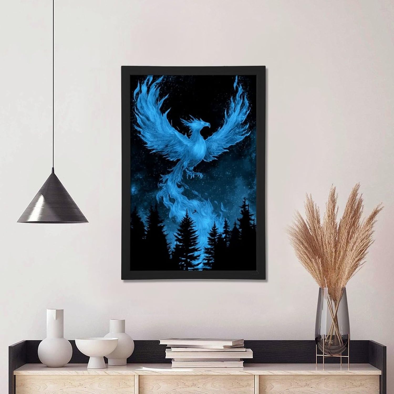 Surrealistic Creative Poster of The Blue Phoenix Mythology (4) Canvas Wall Art Prints for Wall Decor Room Decor Bedroom Decor Gifts 24x36inch(60x90cm) Black Frame-style image 2