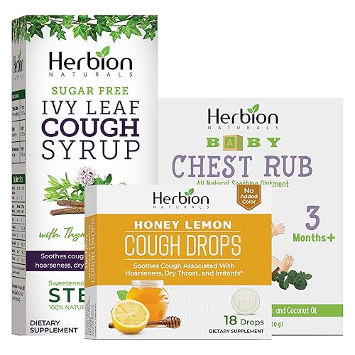 Herbion Naturals Baby - Paquete de alivio de día y noche  Frotar el pecho del bebé, jarabe para la tos de hoja de hiedra y gotas para la tos de miel