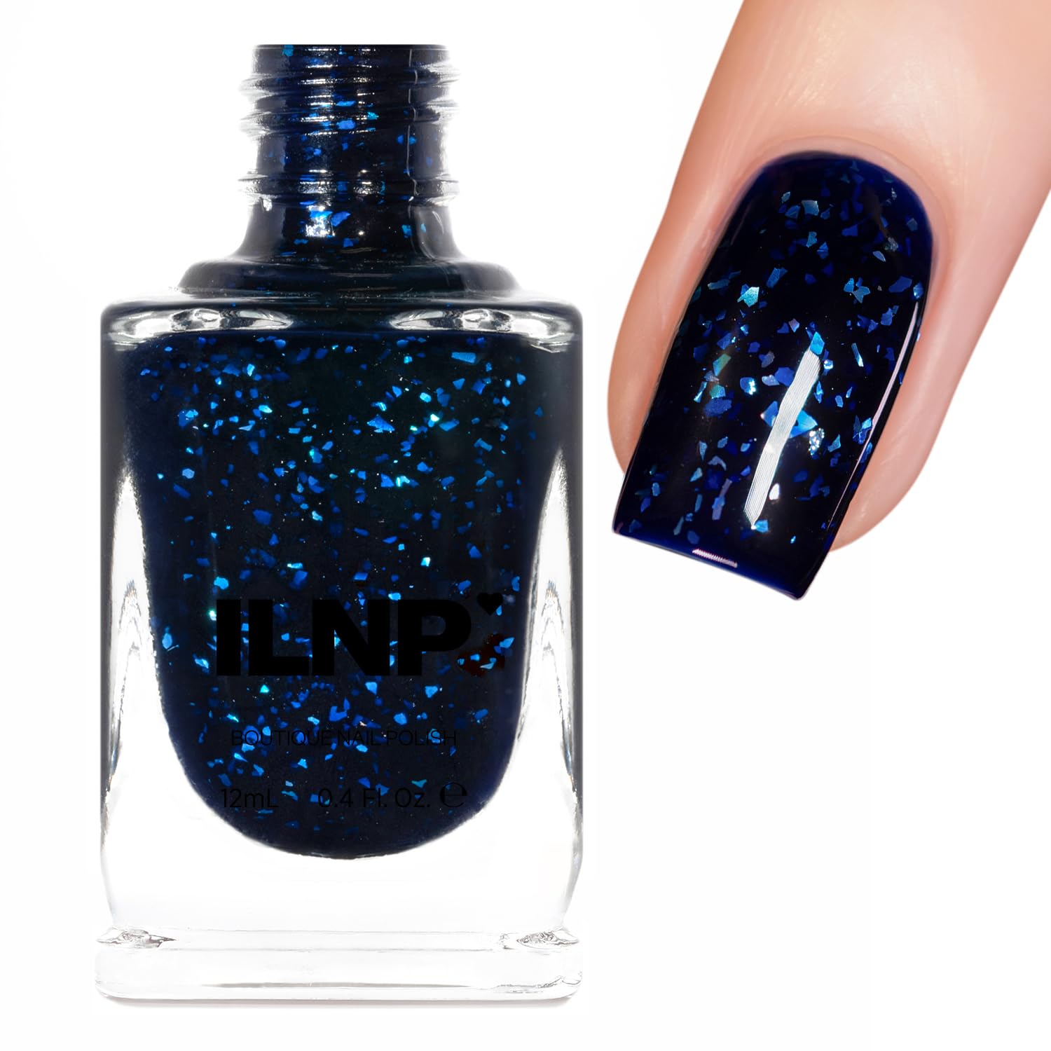ILNP Late Night - Deep Navy Blue-Based Iridescent Flakie Shimmer Nail Polish