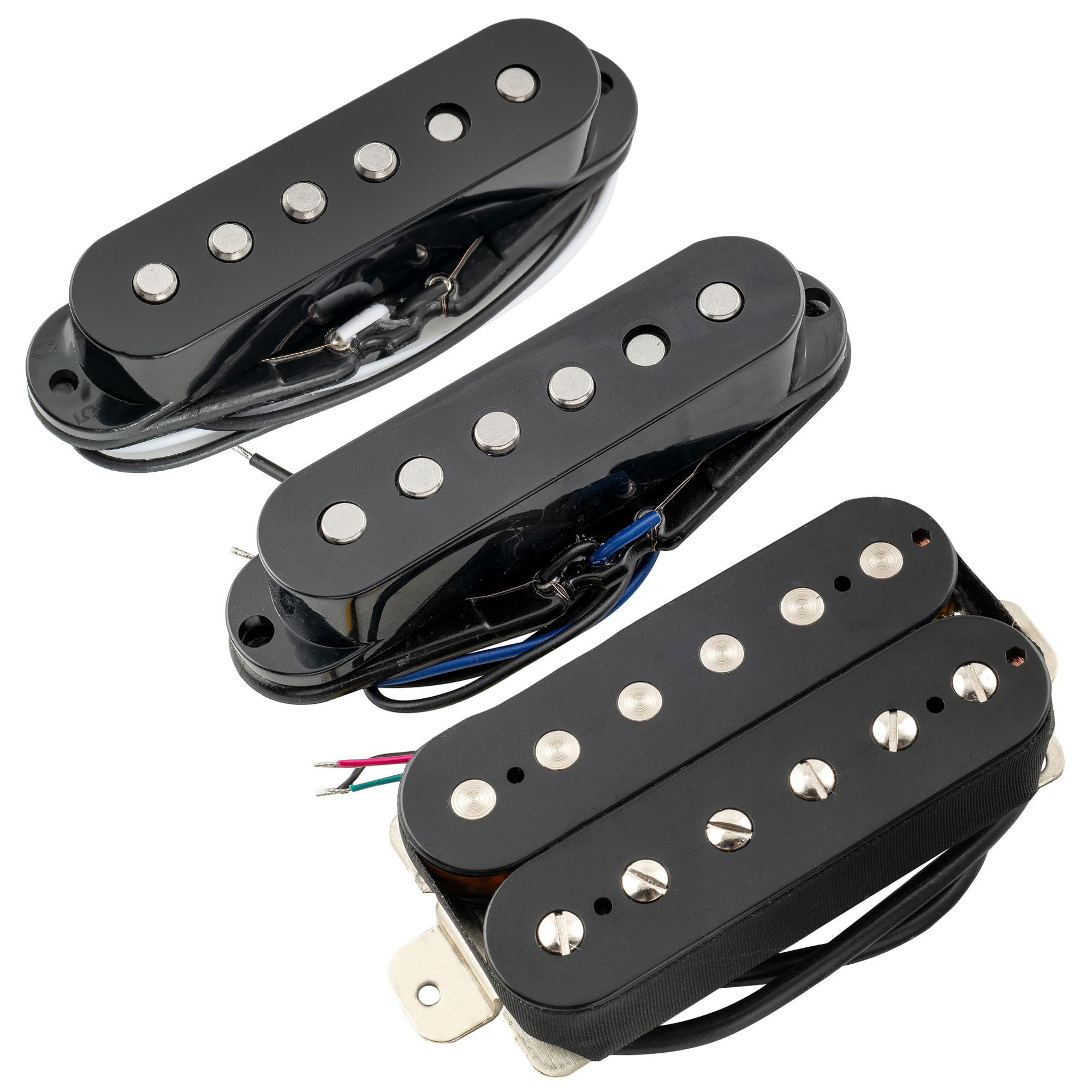 Musiclily Pro ST-60SE Staggered Alnico 5 Single Coil Humbucker HSS Pickups Set für Strat Style E-Gitarre, Schwarz