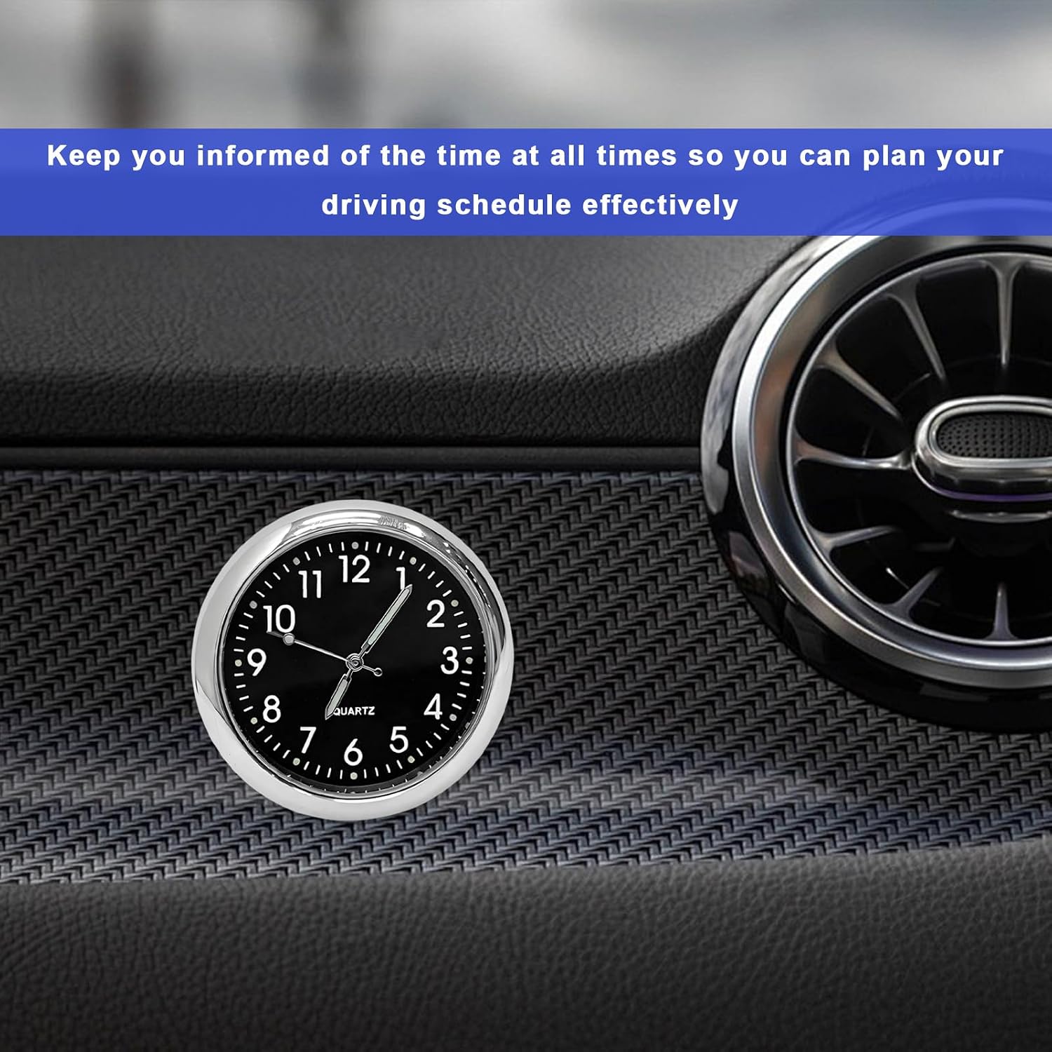 2 PCS Stick on Dashboard Car Clock, Mini Luminous Automotive Quartz Analog Clock, High Precision Dashboard Clocks Interior Decor for Vehicle Home Office, Car Accessories (Black+Green)