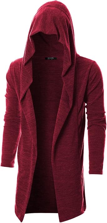 GIVON Mens Long Hooded Shawl Cardigan Open Front Gothic Cloak with Drape Design Shawl Collar