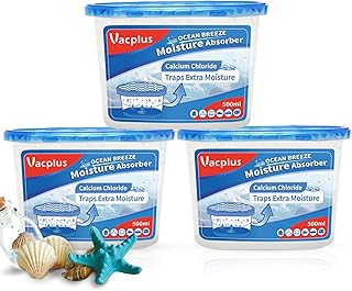 Vacplus Moisture Absorbers - 10.5 Oz Dehumidifiers for Closet, Efficient Humidity Absorber Boxes Collect Excess Moisture for Bathroom, Kitchen, Study, Ocean Fragrance, 3 Pack, Light Blue