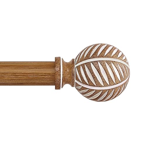 HTZON Wood Boho Curtain Rods for Windows:Wooden Farmhouse Decorative Curtain Rod for Bedroom Living Room,Heavy Duty Adjustable Rustic Bamboo Drapery Rods with Imitation Wood Grain Finials,Brown 18-45"