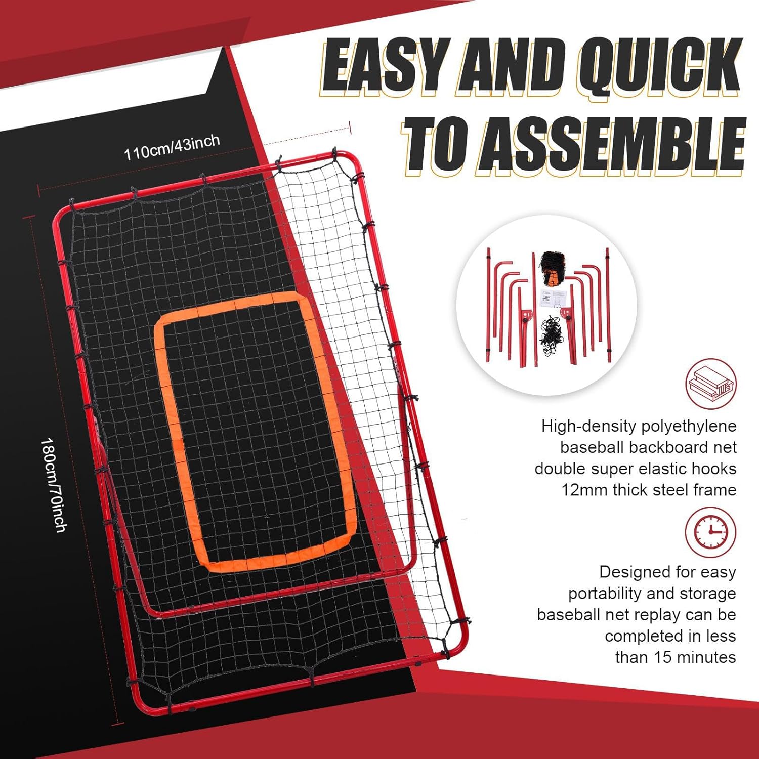 Volleyball Rebounder Net, 6x4 Ft Adjustable Rebounder Bounce Back Volleyball Practice Nets, Multifunctional Portable Net with Steel Frame, Training Supplies for Backyard Beach