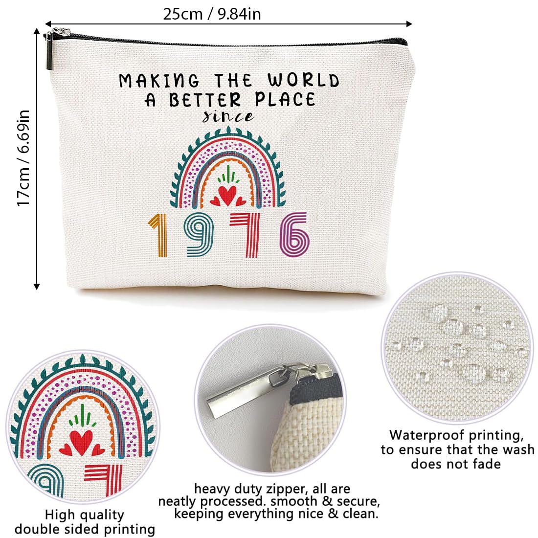 2 Pcs Beauty Case Perfetto Per Il 50º Compleanno, Ideale Come Regalo, Regali di Compleanno per Donne, tra Cui Borsa per il Trucco e Calzini di Compleanno Ideali per Donne (1976-50 anni)