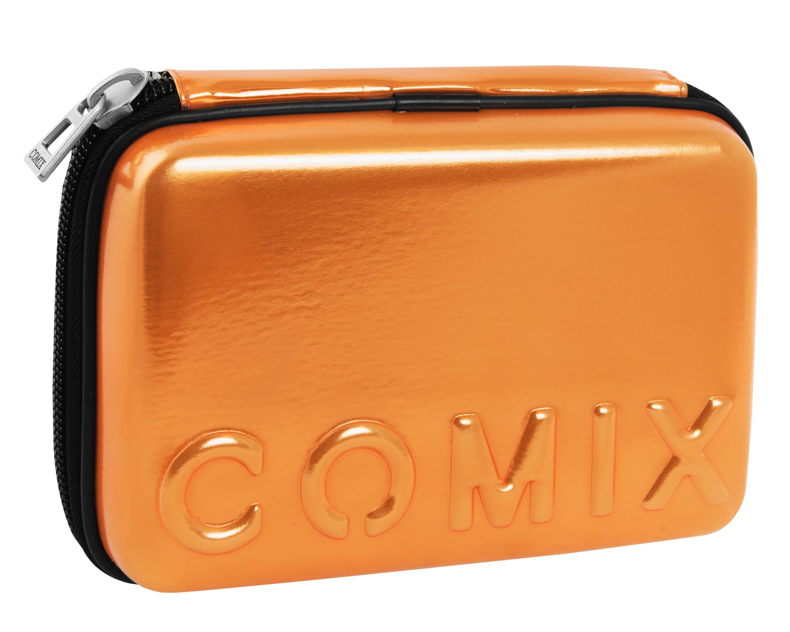 COMIX Flash - Pudełko Maxi Zip Z Zestawem, Wewnątrz Kieszeń Zamknięta Z Oddychającym Oknem PCV, 36 Elastycznych Pędzel Do Organizacji Długopisów, Ołówków, Markerów, 21x6,5hx14,5 cm - Pomarańczowy,