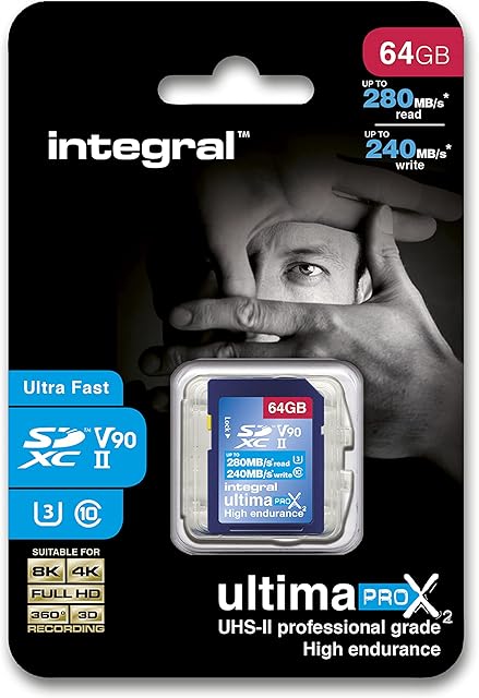 Integral UltimaPro Video Speed V90 64 GB 280/240 MB/s UHS-II X2 SDXC Memory Card, INSDX64G-280/240U2