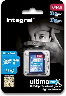 Integral UltimaPro Video Speed V90 64 GB 280/240 MB/s UHS-II X2 SDXC Memory Card, INSDX64G-280/240U2