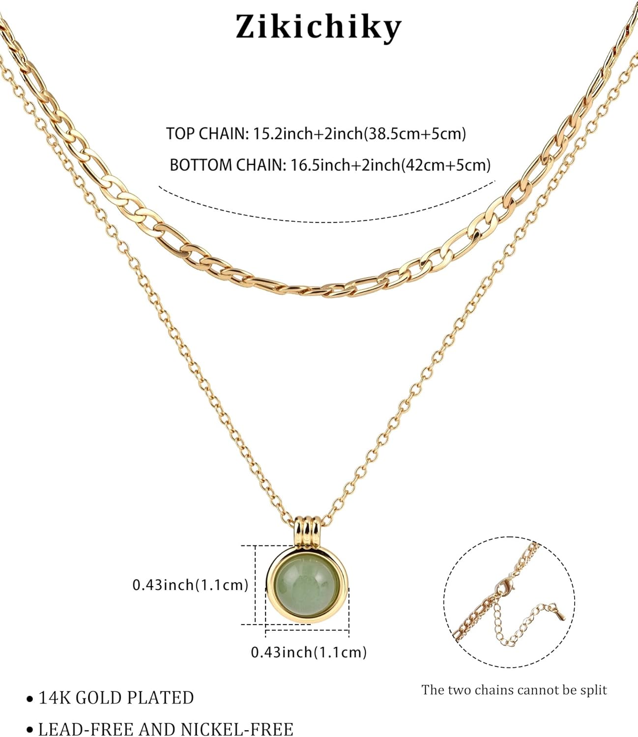 14K Gold Plated Layered Necklaces for Women-Green Jade Pendant Figaro Chain Necklaces Non Tarnish, Stackable Choker Gemstone Jewelry Gifts - Image 3