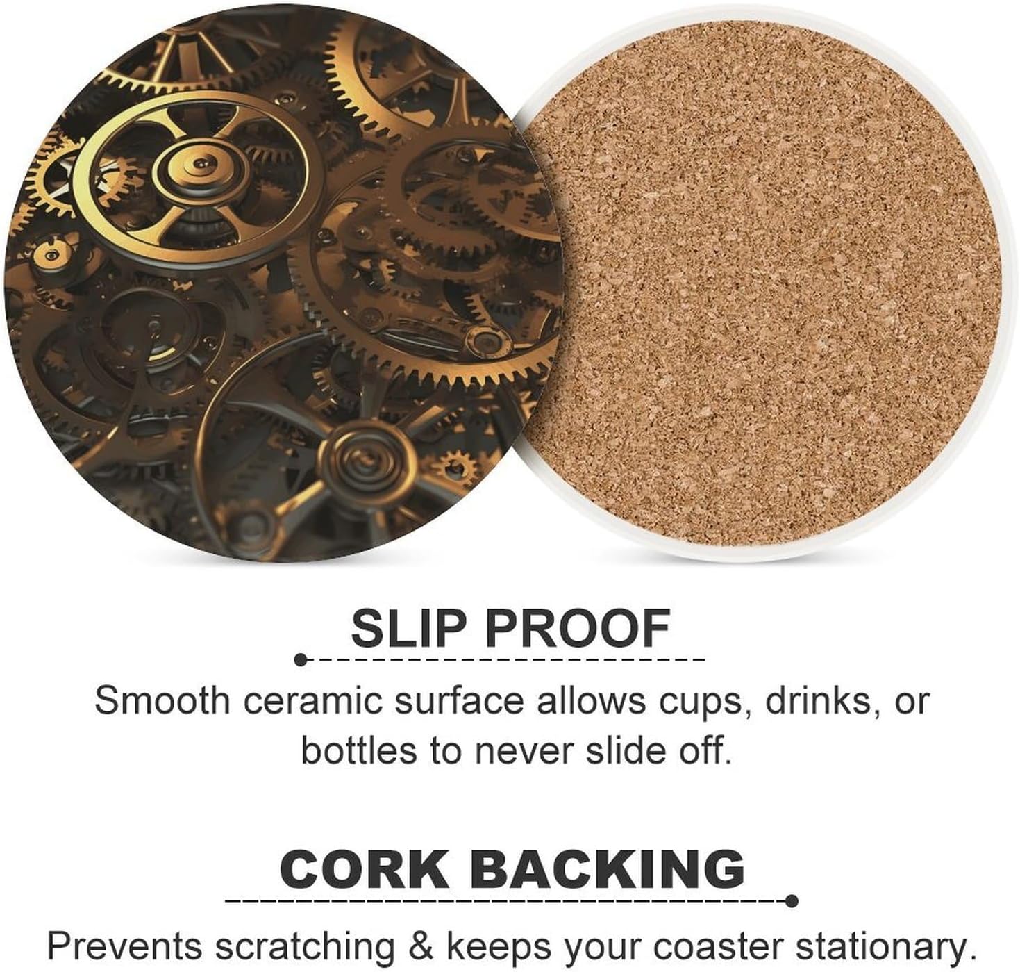 Cool Steampunk Gears Coaster with Cork Base Drink Coasters for Coffee Table Decor Modern Cup Coasters with Non-Slip & Heat-Resistant Cute Ceramic Table Coaster for Home Dining