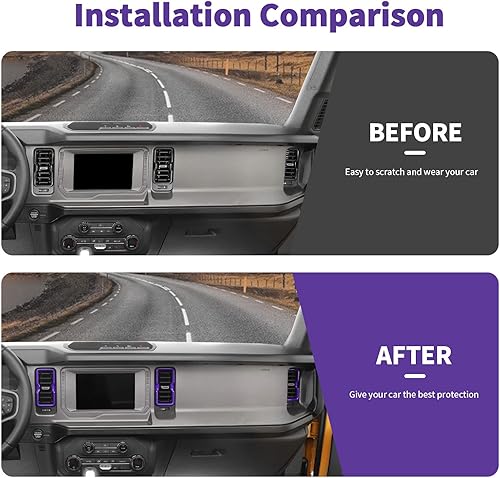 Miniatura 2 de Cubierta de anillo lateral de ventilación de aire para consola central compatible con Ford Bronco 2021 2022 2023 (morado)