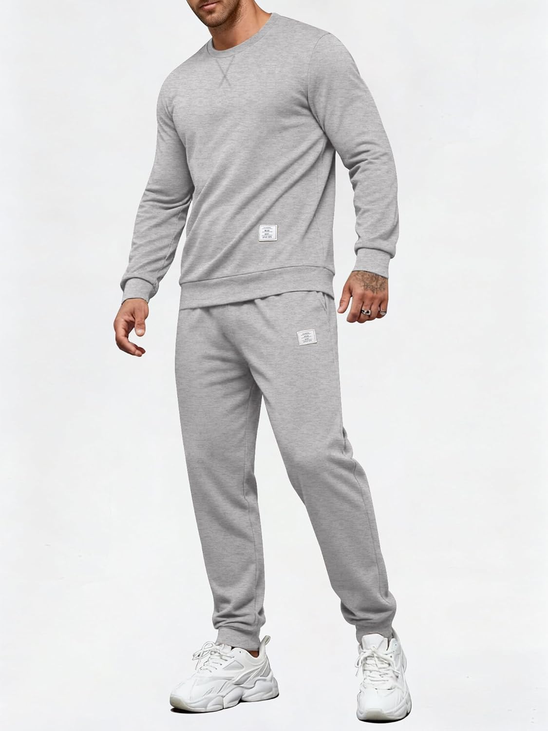PLEPAN Men's 2 Piece Sweatsuit Lightweight Long Sleeve Crewneck Pullover Jogger Matching Sets Casual Outfits Tracksuit - Image 2