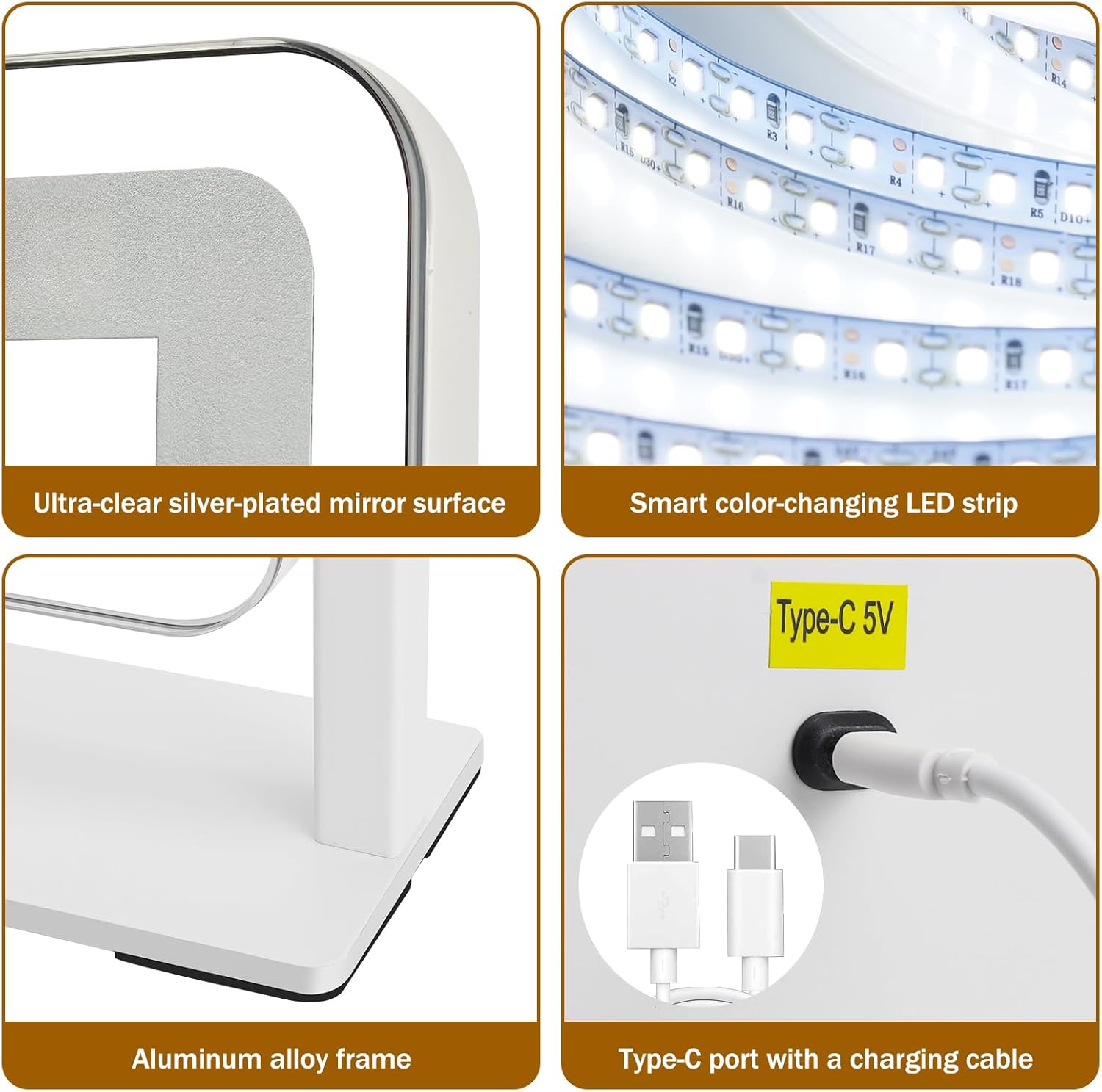 Vanity Mirror with Lights 22"×17", Large LED Makeup Mirror with Light, Smart Touch with 3-Color Lighting, Dimmable, 360° Rotation, HD Desk Mirror, Vanity Mirror Tabletop (White)