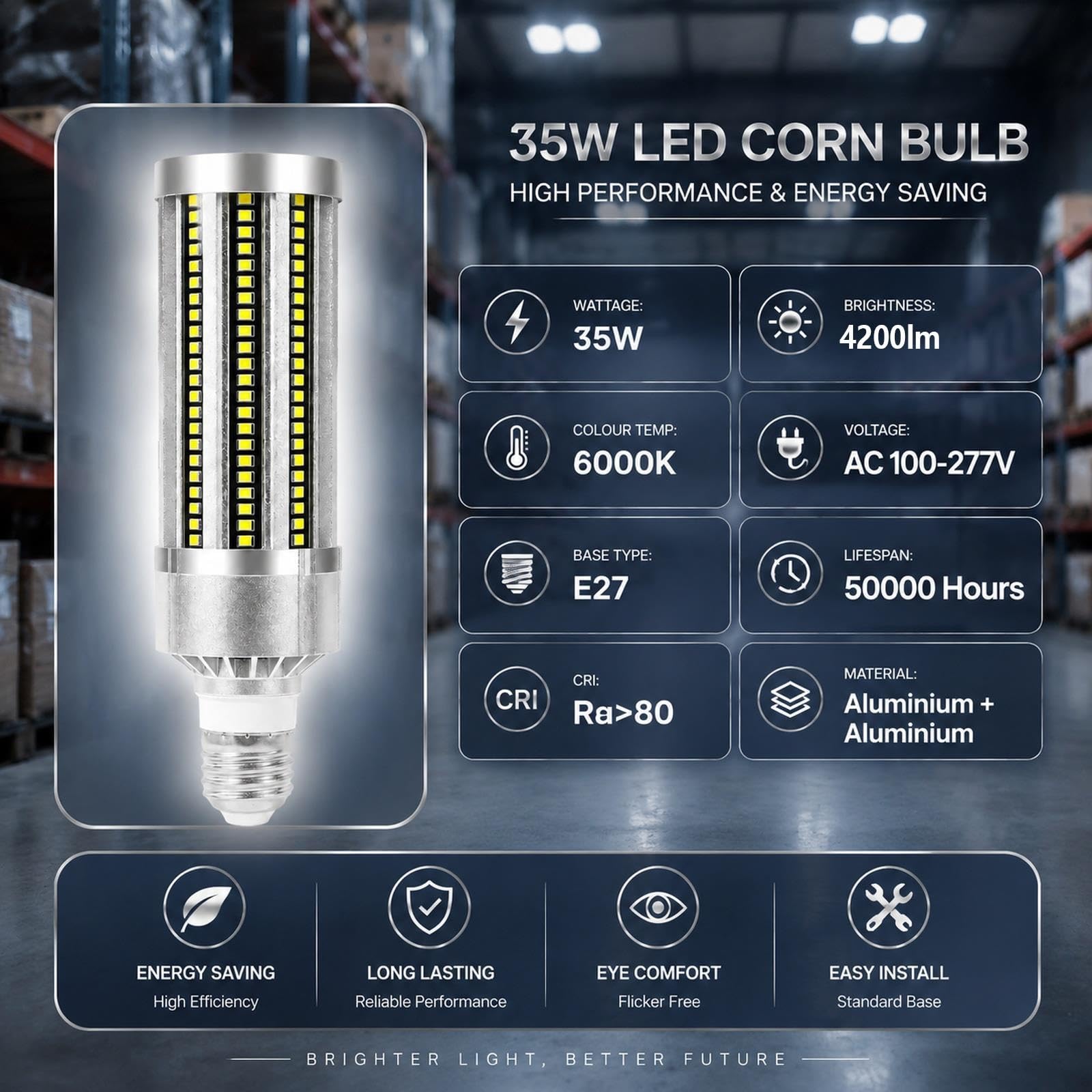 Bombilla LED maíz E27 35W 4200LM 6000K Luz fría Luminosidad No Regulable