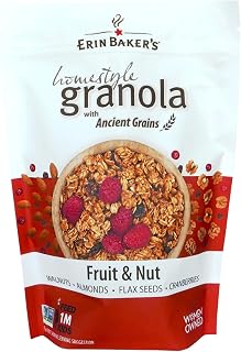 Erin Baker’s Homestyle Fruit and Nut Granola with Ancient Grains - Made from Natural Ingredients, Crunchy Texture, Versatile Snack or Cereal - Vegan Friendly, Non-GMO, Resealable 160oz Bag, 1‑Pack