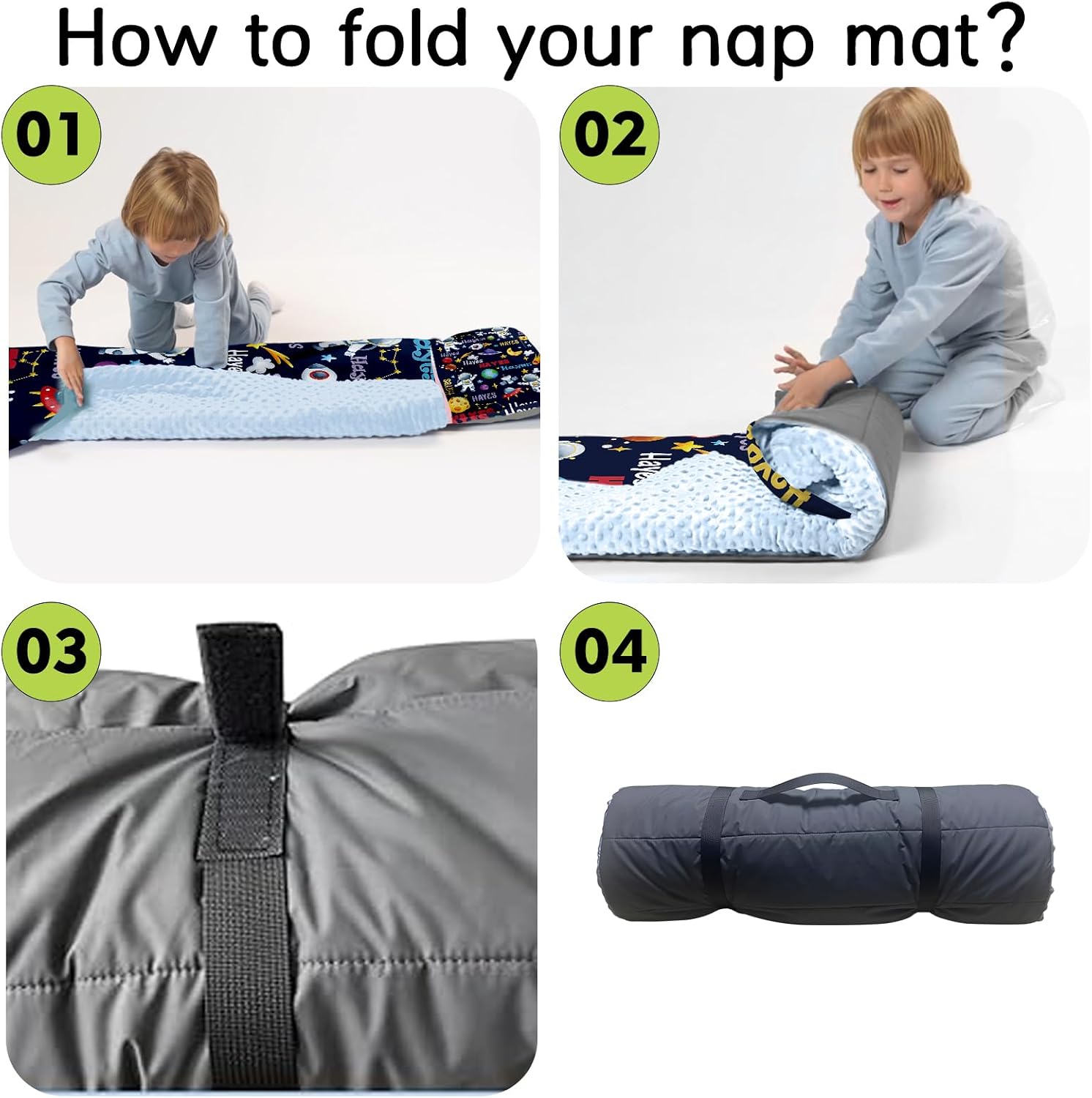 Personalized Toddler Nap Mat for Boys, Custom Name Sleeping Bag with Pillow and Soft Minky Blanket – Car, Hunting, Space Themes – Roll Up Nap Mats for Preschool Daycare