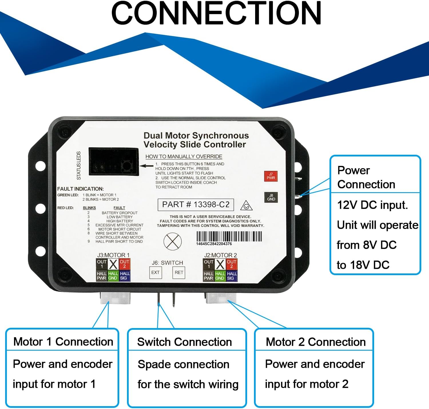 13398-C2 Dual Synchronous Velocity Slide Controller , Replacement for V-Sync II, Slide Door Out Roller Controller,Compatible with Lippert in-Wall Slide-Out on RV (13398-C2)