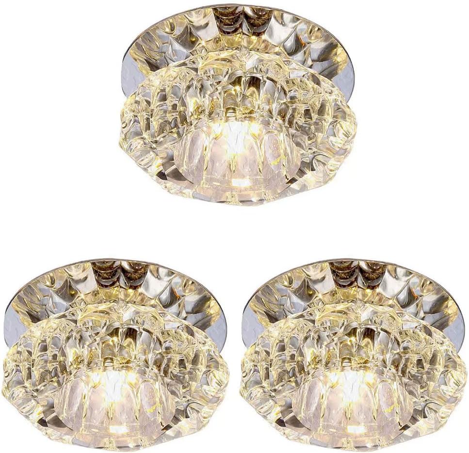 3 Pcs 3W Recessed Ceiling Light, Crystal LED Downlight, Three Color Temperatures Adjustable Downlight, LED Decorative Ceiling Spotlight for Hallway, Living Room, Bedroom