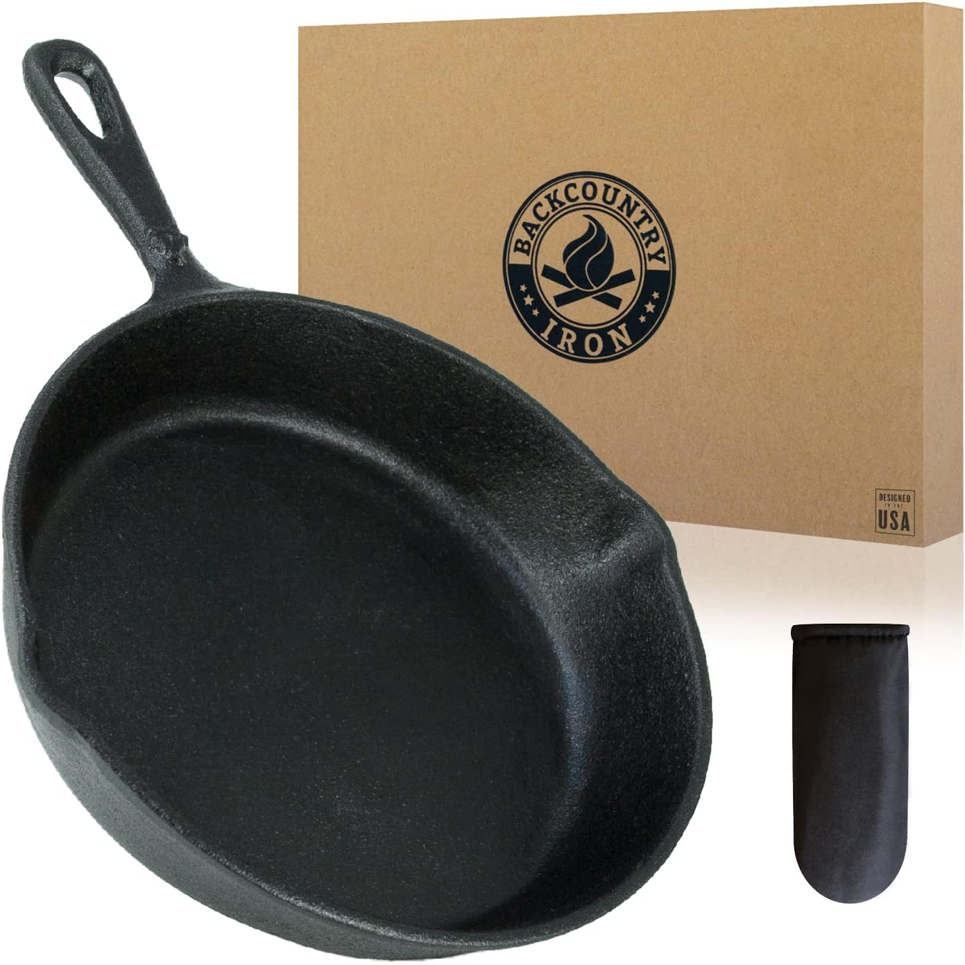 BACKCOUNTRY (Cast Iron + Cloth Handle, 20cm) - Cast Iron Skillet(20cm Medium Frying Pan + Cloth Handle Mitt, Pre-Seasoned for Non-Stick Like Surface, Cookware Oven/Broiler/Grill Safe, Kitchen ...