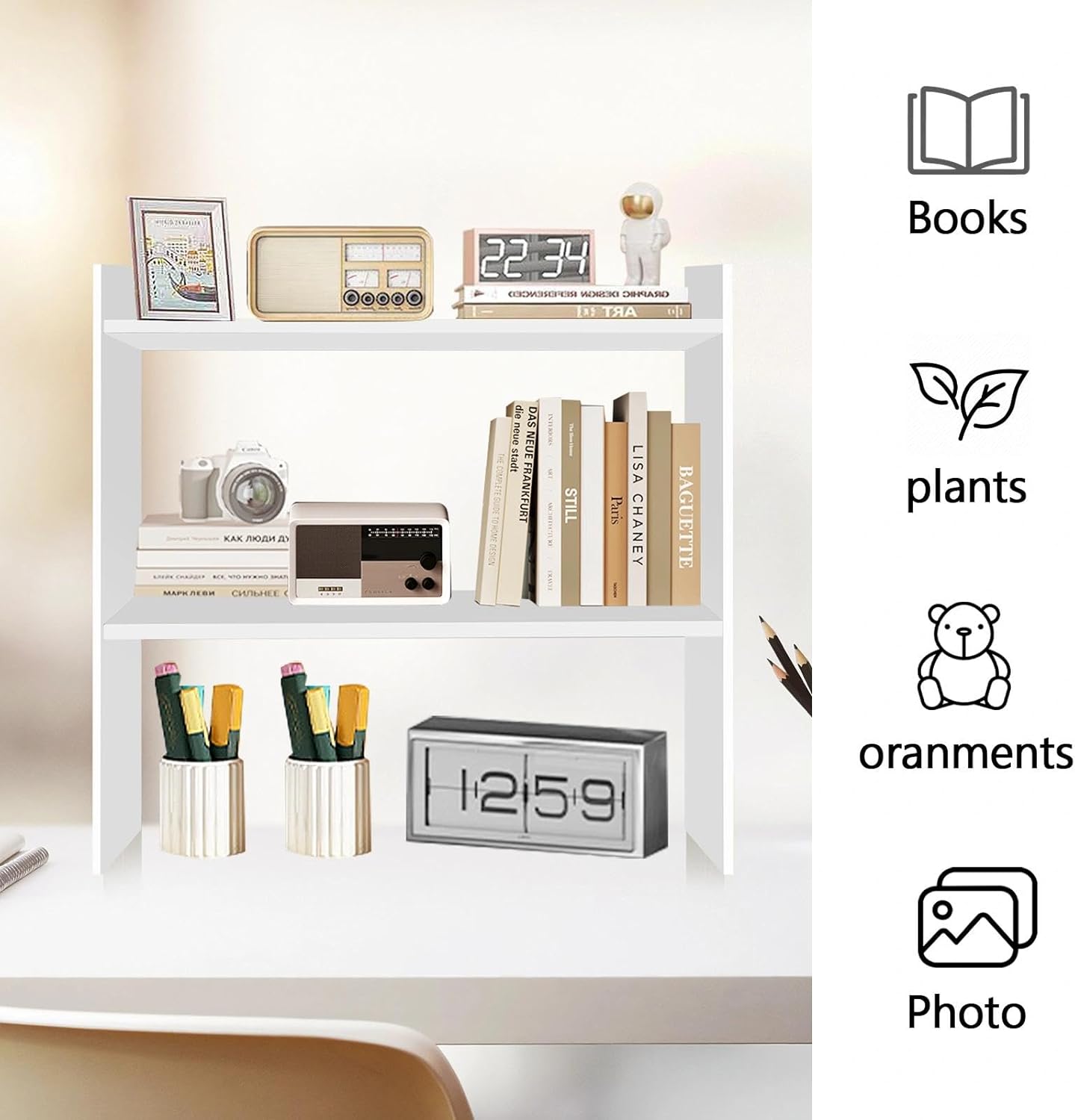 Desktop Shelves - Dorm Desk Shelf Organizer, Mini Bookshelf, 2 Tier Desktop Bookshelf for Workspace Organizers, Tabletop Shelf, Office Desk Shelves White 2 Pack