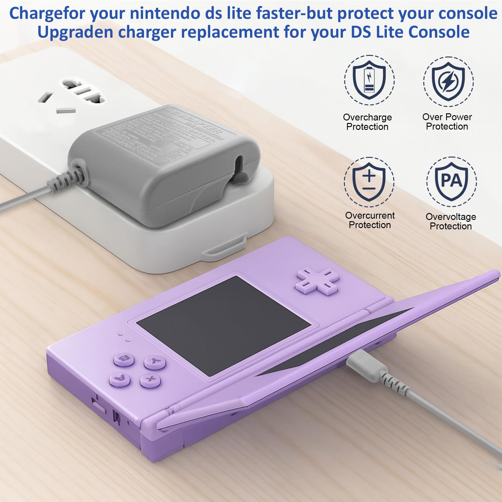 DS Lite Charger, DS Lite AC Power Adapter Kit for Nintendo DS Lite,100-240V Portable Travel Wall Charger with Foldable Plug Charging Cable & 4 Stylus Pens - 5