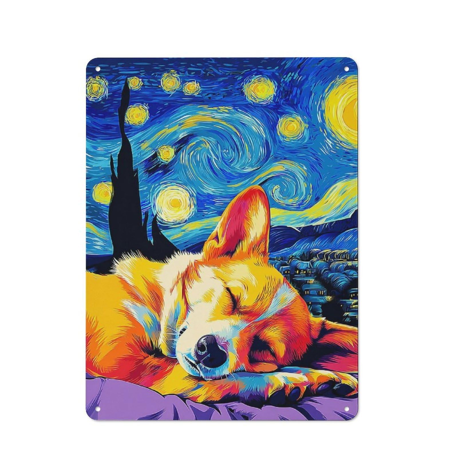 Junmoney Starry Night Fox Dreamscape Metal Sign 40X30cm With For Workshop Wall, Rustic Decor, Wall Decoration For Workshops And Hobby Rooms