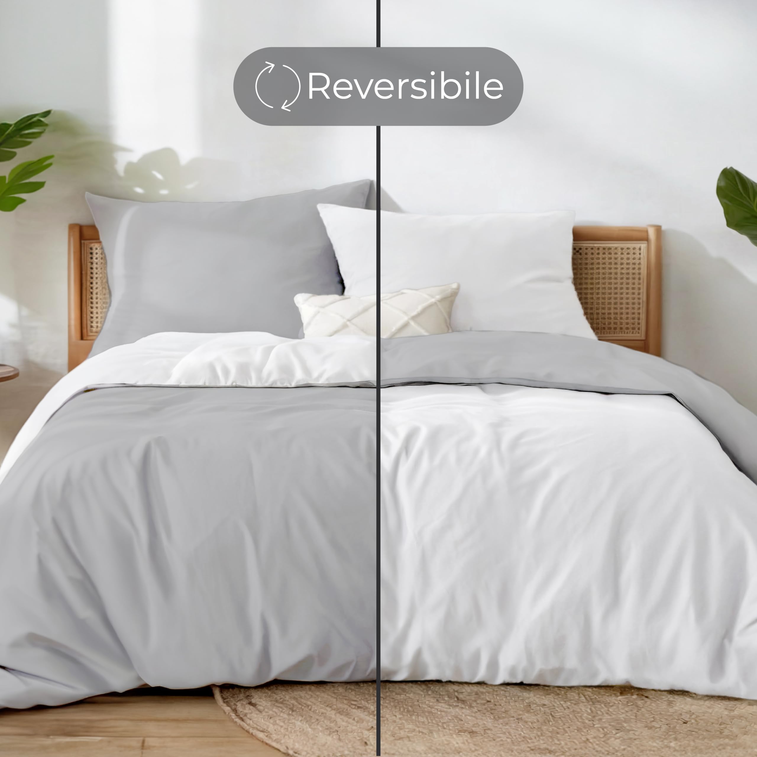 Dreamzie Copripiumino Matrimoniale Cotone Percalle - Set 3 Pezzi - Copripiumino 220x240 e 2 Federe 50x70 cm - Grigio Chiaro - Certificato Oeko-Tex