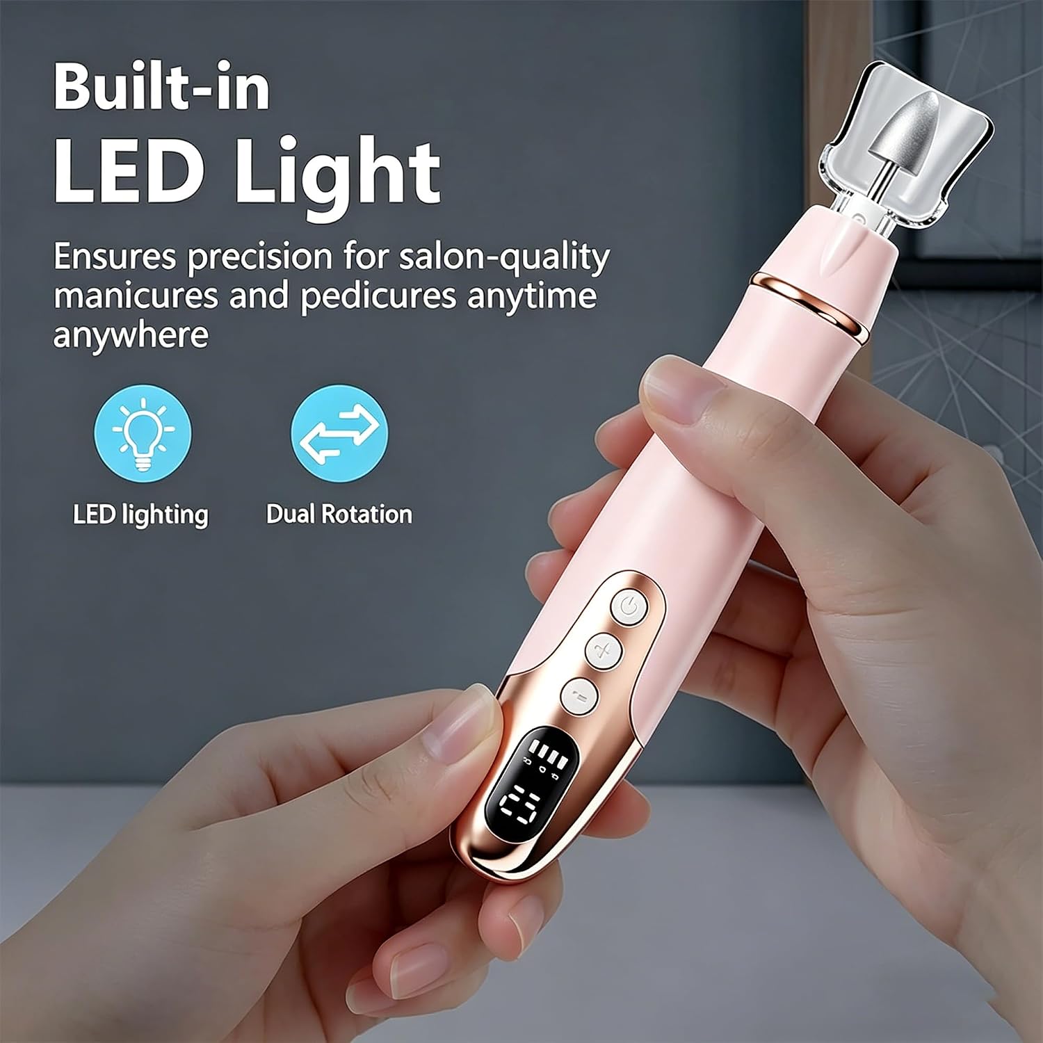 Nail Drill for Thick Toenails, 10 in 1 Electric Nail File & Cordless Manicure Kit, 10-Speed Rechargeable with LED Display, Portable Pedicure Set (Pink)