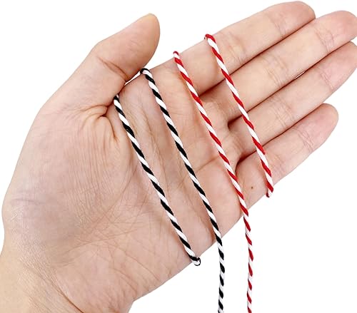 Miniatura 3 de Leecogo Cuerda de Navidad, 2 rollos de 656 pies, cordel de algodón natural negro, rojo y blanco, cuerda para envolver regalos, hornear,