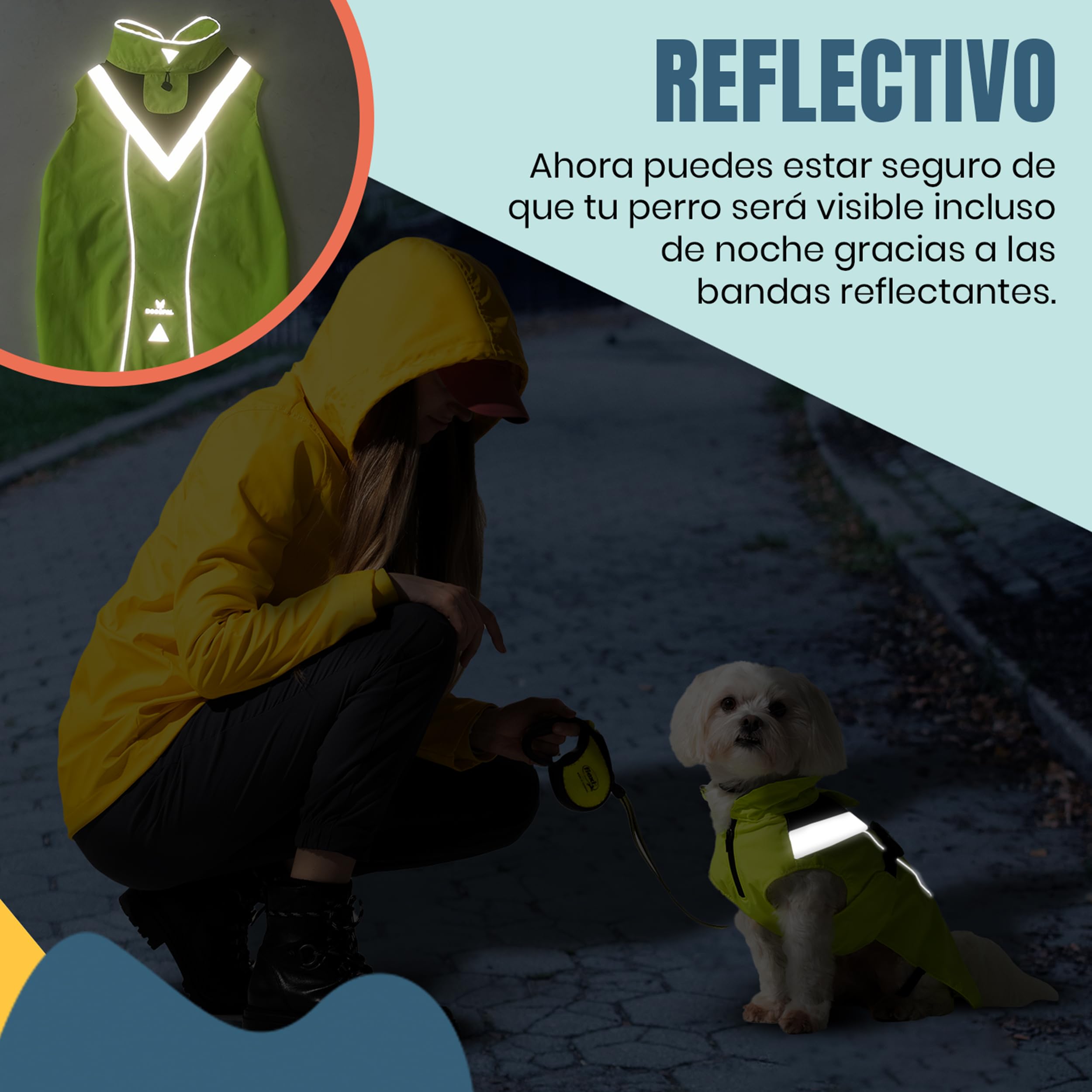 DOGOPAL Chubasquero Reflectante para Perros, Impermeable para Perros, Poncho de Lluvia Ligero con Abertura para arnés para Perros pequeños, medianos y Grandes (Amarillo, XL)