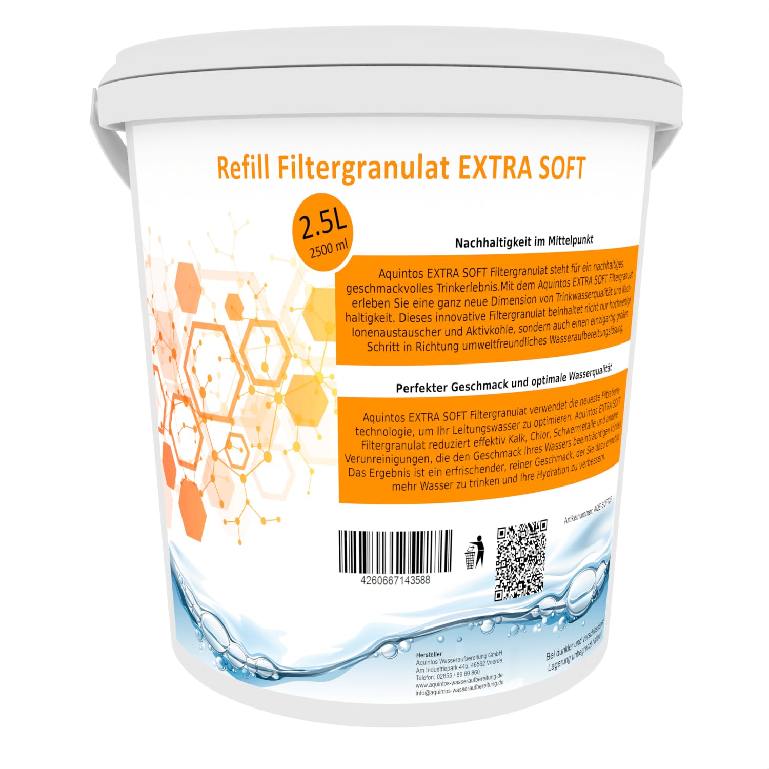 Refill Filtergranulat Ersatz für BWT soft und Aarke Pure Clean + Taste EXTRA SOFT Filtergranulat von Aquintos (2,5L ESOFT)