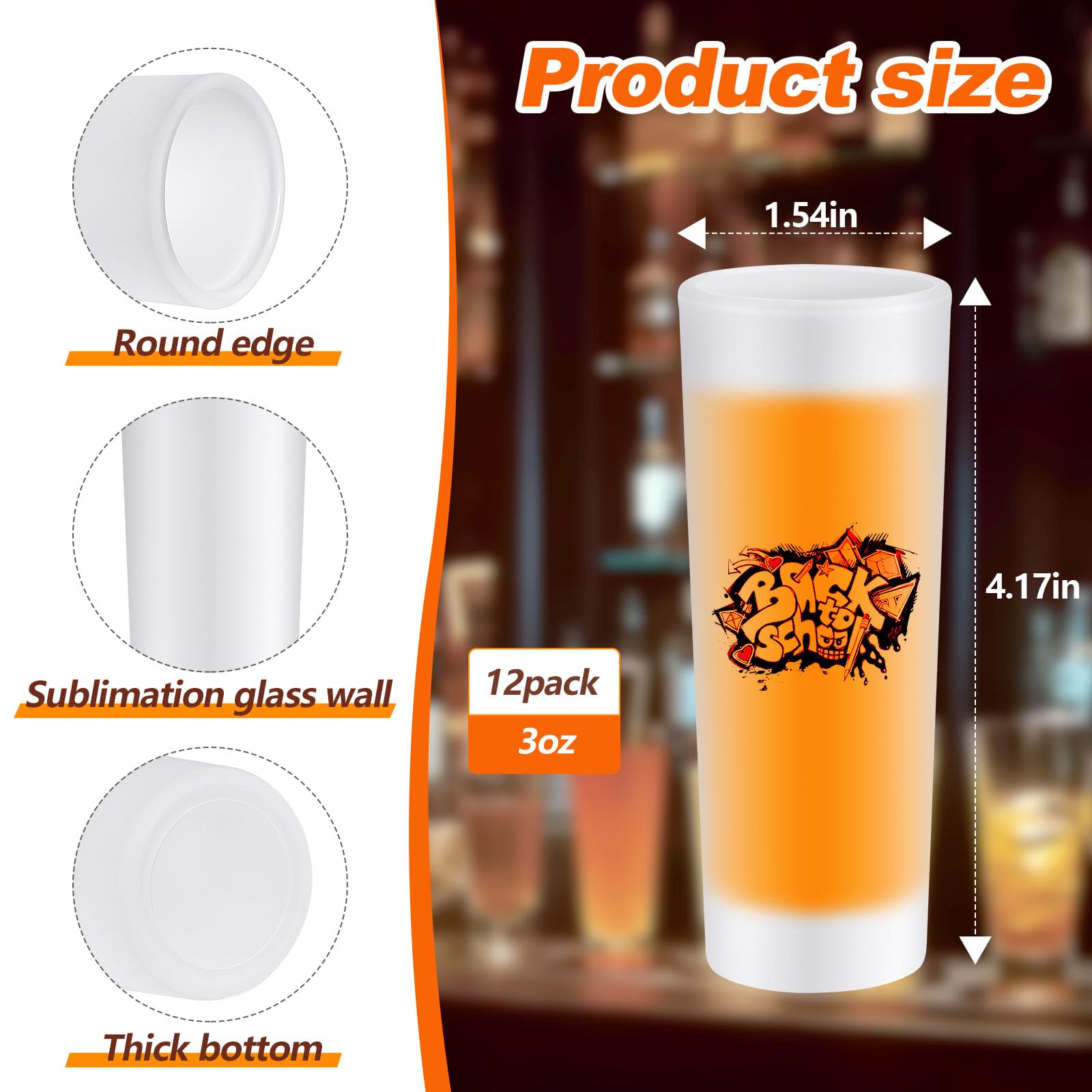 Hsei 12 bicchieri da shot in vetro smerigliato a sublimazione da 85 g, tazze in vetro a sublimazione personalizzate con base pesante per vino, birra, vodka, whisky, espresso