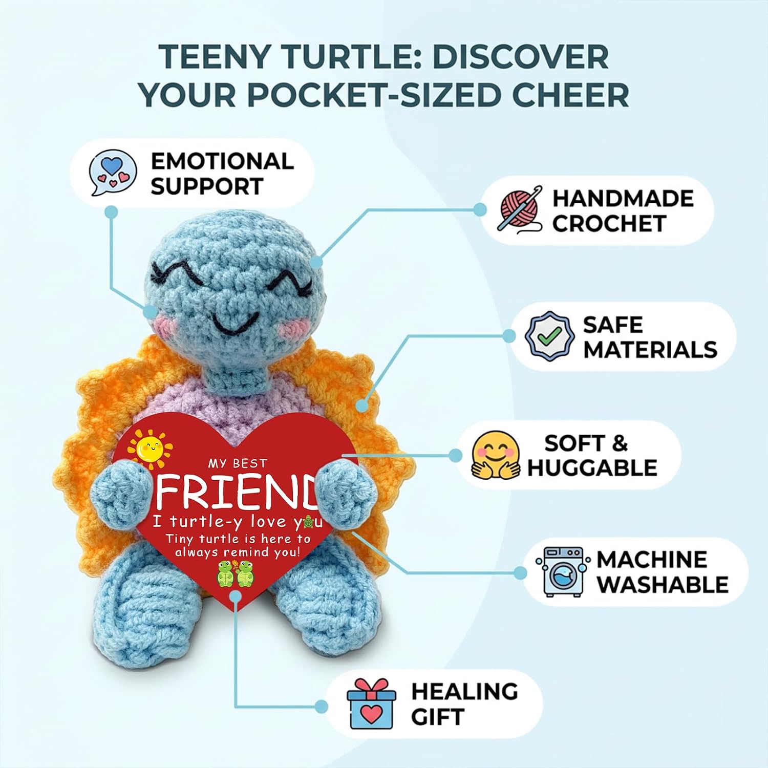 Crochet Turtle Ornament Friend Birthday Gift from Sisters Brother for Women Bestie Friend Gifts Long Distance Friendship Christmas Thankasgiving Emotional Decor 1pcs