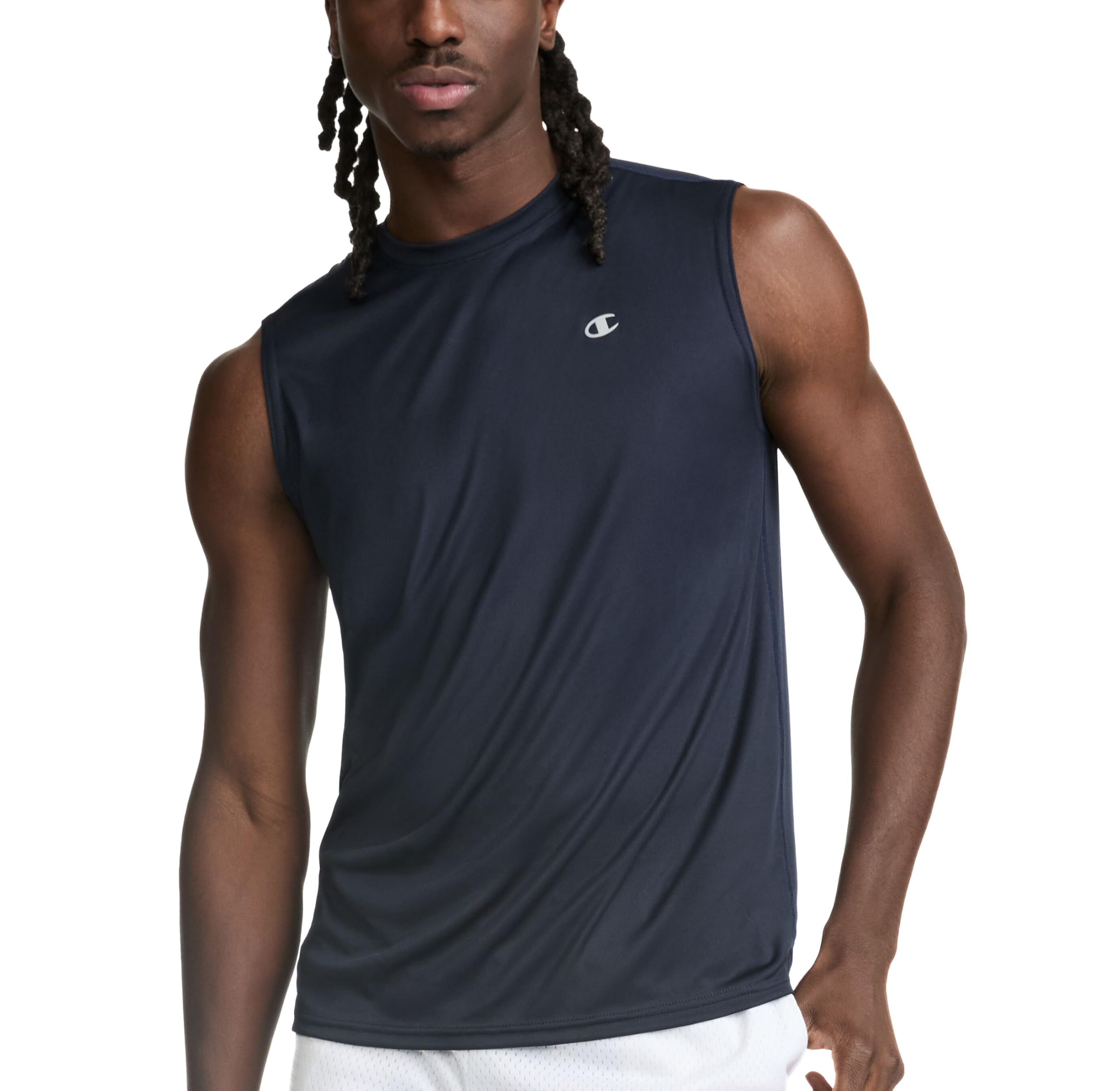 Champion Mens Double Dry Muscle Tank, Men’s Sleeveless Tee, Muscle Tee (Reg. Or Big & Tall), Navy, L Tall